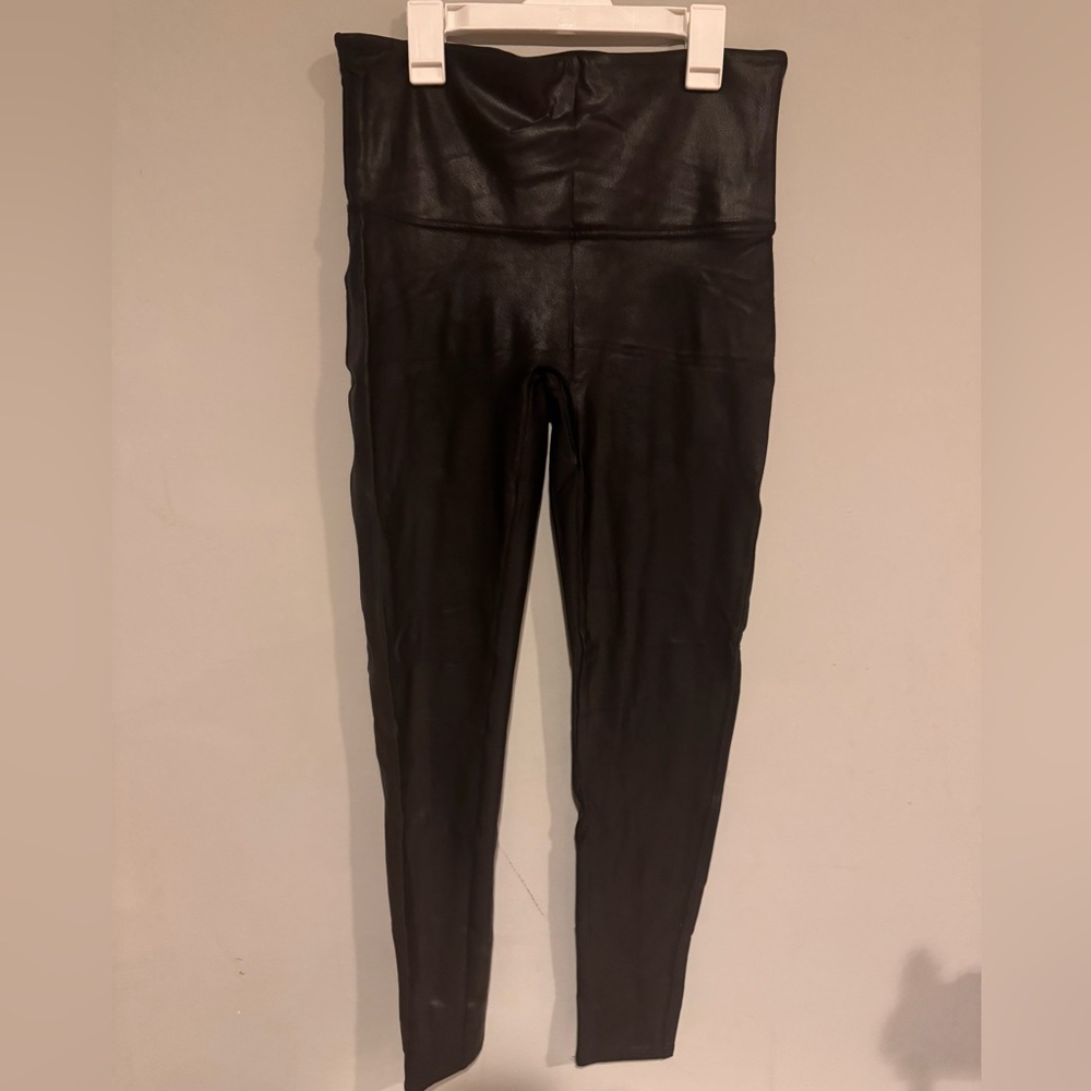 Spanx Faux Leather Leggings Womens Black High Rise